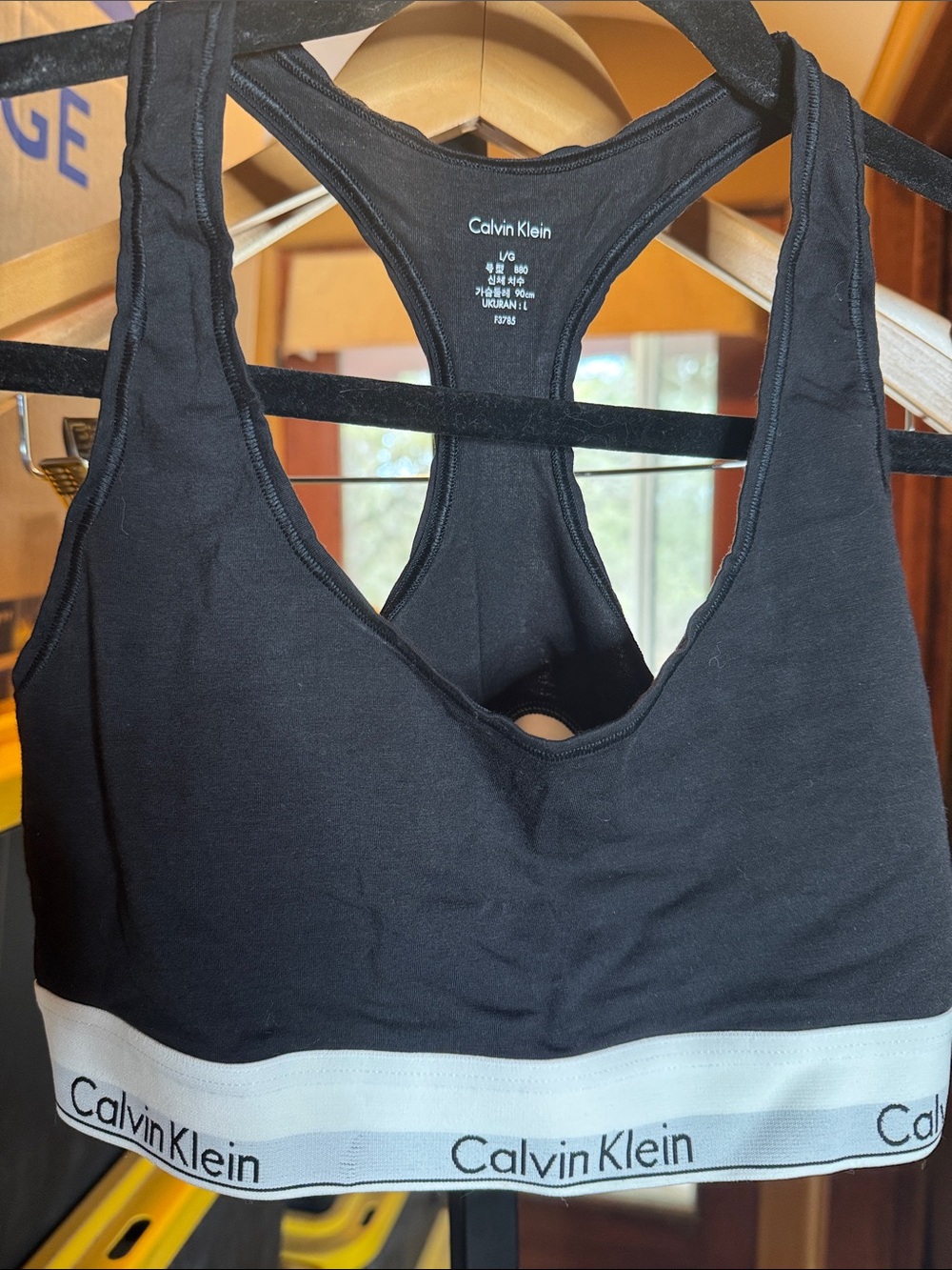 NWT Calvin Klein Black Unlined Racerback Bralette Logo Band Size Large - Picture 3 of 8
